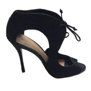 Schutz Kamara Pont Serpent Design Cutout Laced Peep Toe Black Heels Size 8